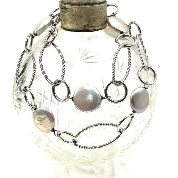 Honora Sterling Silver Coin Blister Pearl Station Necklace NWOT - Picture 5 of 9